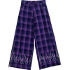 LISTEN FLAVOR Purple Plaid Fire Embroidered Zip Slit Wide Pants Best