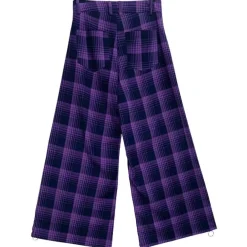 LISTEN FLAVOR Purple Plaid Fire Embroidered Zip Slit Wide Pants Best