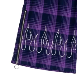 LISTEN FLAVOR Purple Plaid Fire Embroidered Zip Slit Wide Pants Best