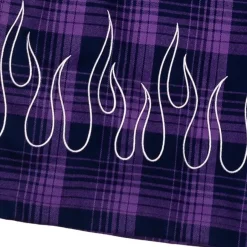 LISTEN FLAVOR Purple Plaid Fire Embroidered Zip Slit Wide Pants Best