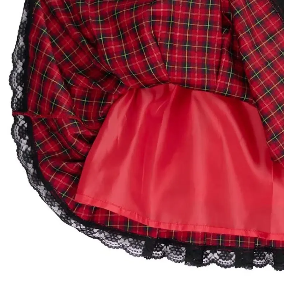 Bottoms>LISTEN FLAVOR Red Plaid Pleated Mini Skirt w/ Belt