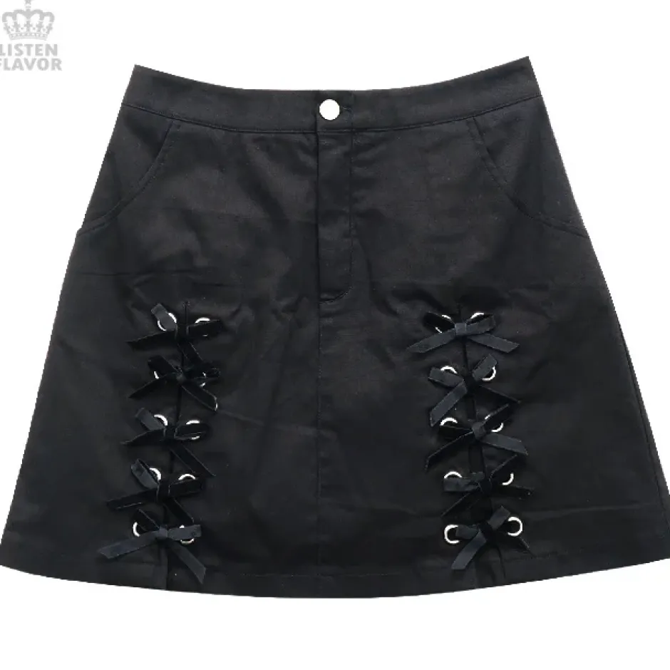 Bottoms>LISTEN FLAVOR Ribbon Trapezoid Skirt