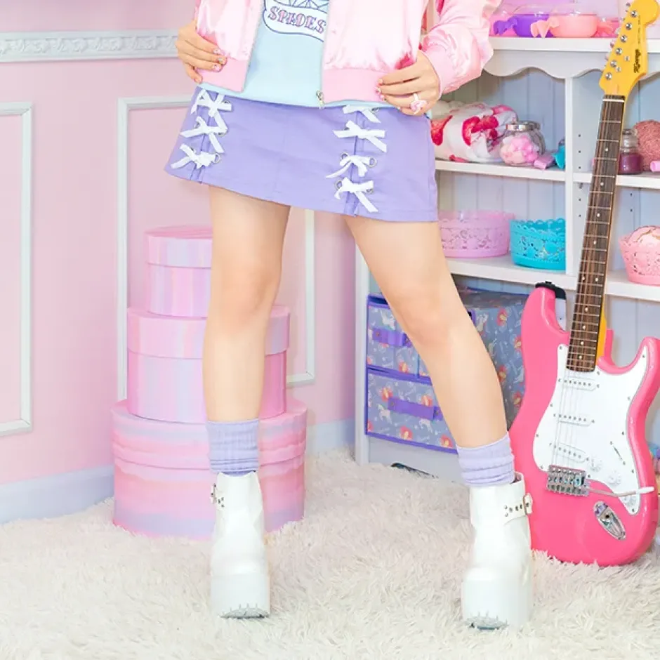 Bottoms>LISTEN FLAVOR Ribbon Trapezoid Skirt