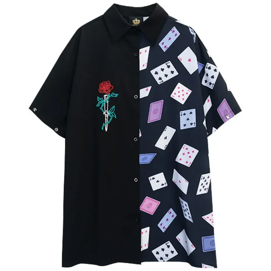 LISTEN FLAVOR Rose & Playing Cards 2-Way Shirt Online