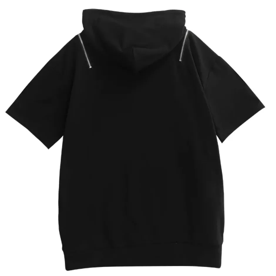 Jackets & Hoodies>LISTEN FLAVOR Safety Pin Bear Shoulder Zip Short Sleeve Hoodie