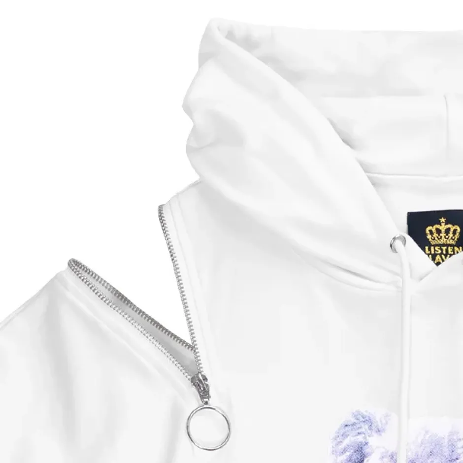 Jackets & Hoodies>LISTEN FLAVOR Safety Pin Bear Shoulder Zip Short Sleeve Hoodie