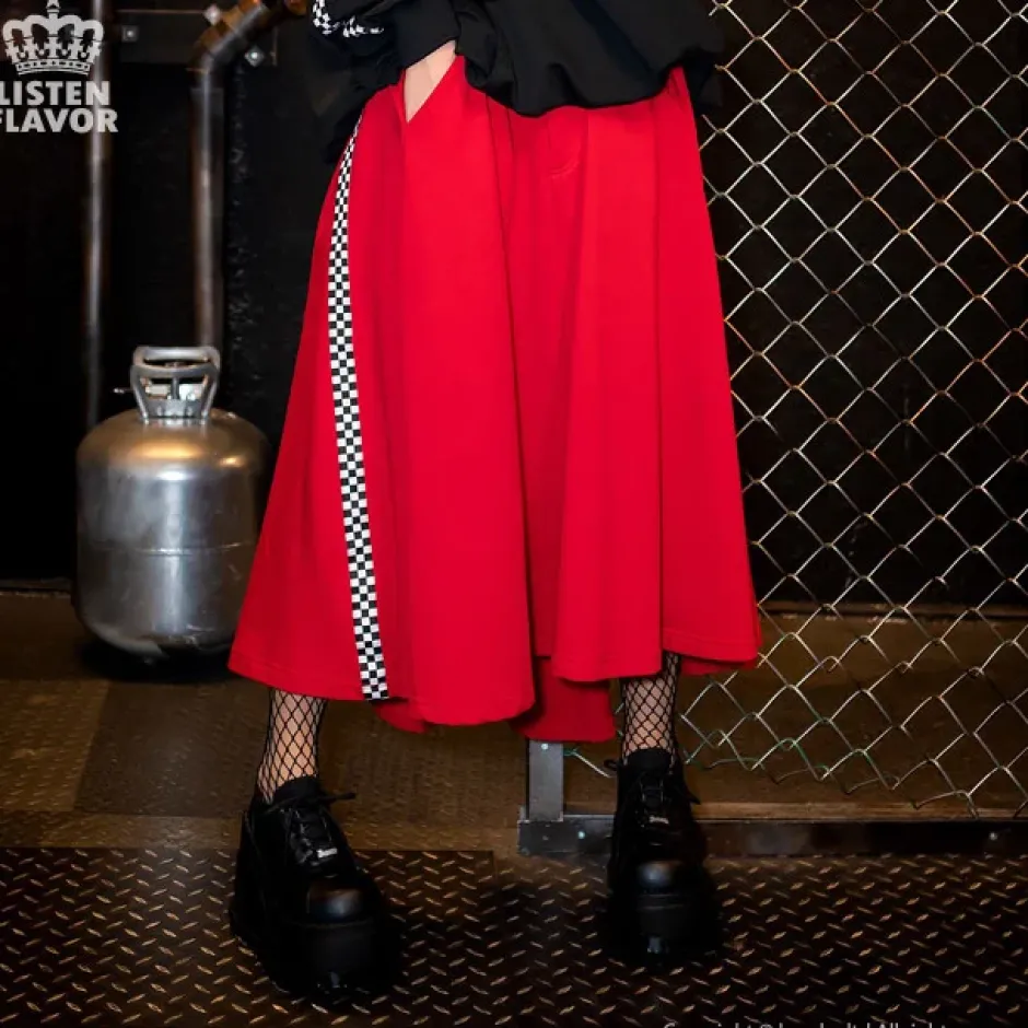 Bottoms>LISTEN FLAVOR Side Chekered Super Wide Skirt