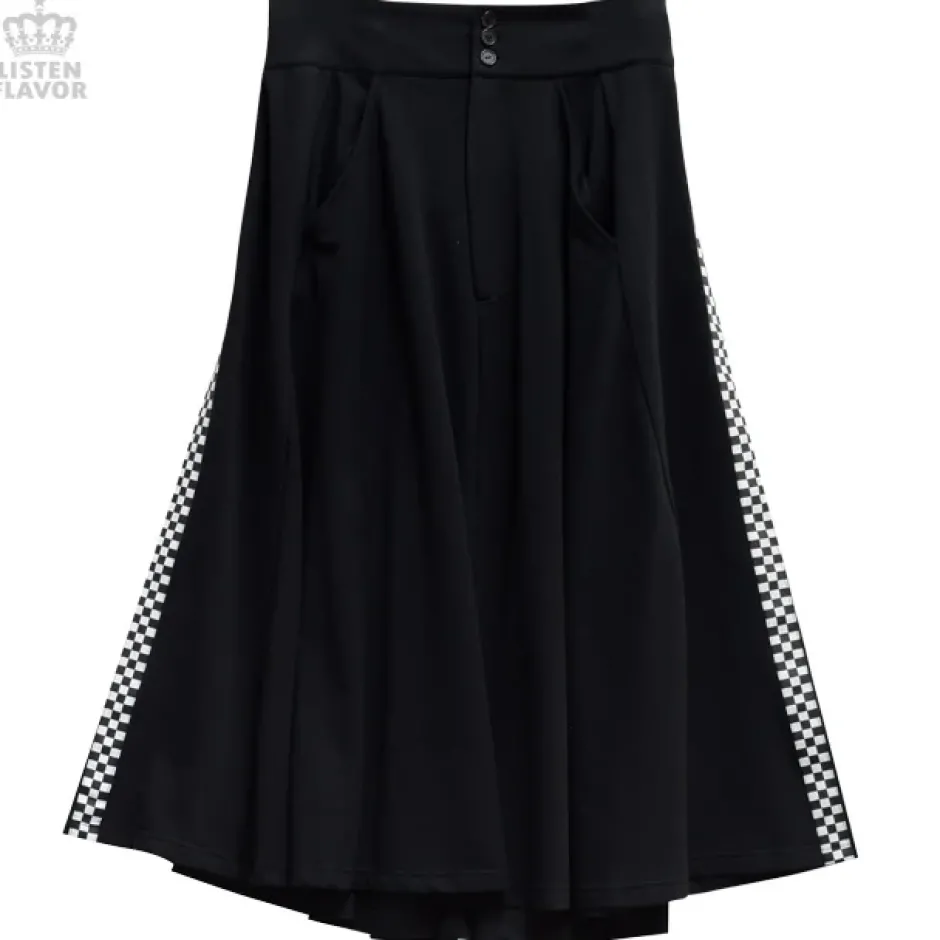Bottoms>LISTEN FLAVOR Side Chekered Super Wide Skirt