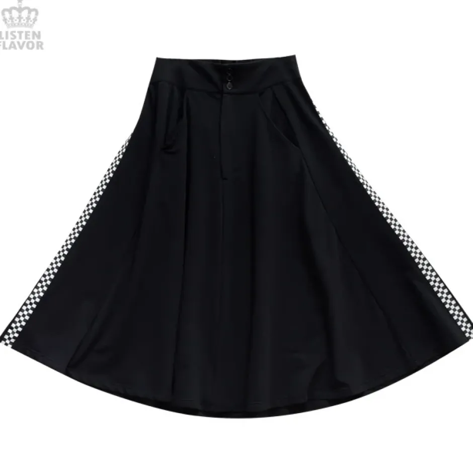Bottoms>LISTEN FLAVOR Side Chekered Super Wide Skirt