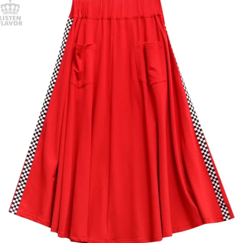 Bottoms>LISTEN FLAVOR Side Chekered Super Wide Skirt