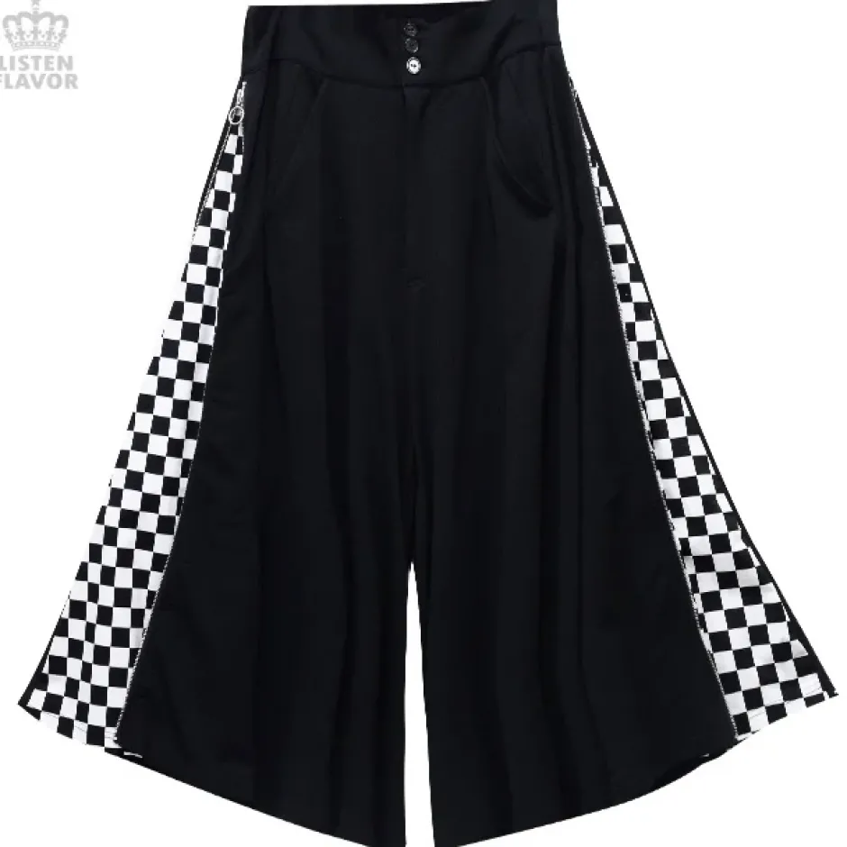 LISTEN FLAVOR Side Zip Checkered Super Wide Pants Outlet