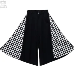 LISTEN FLAVOR Side Zip Checkered Super Wide Pants Outlet
