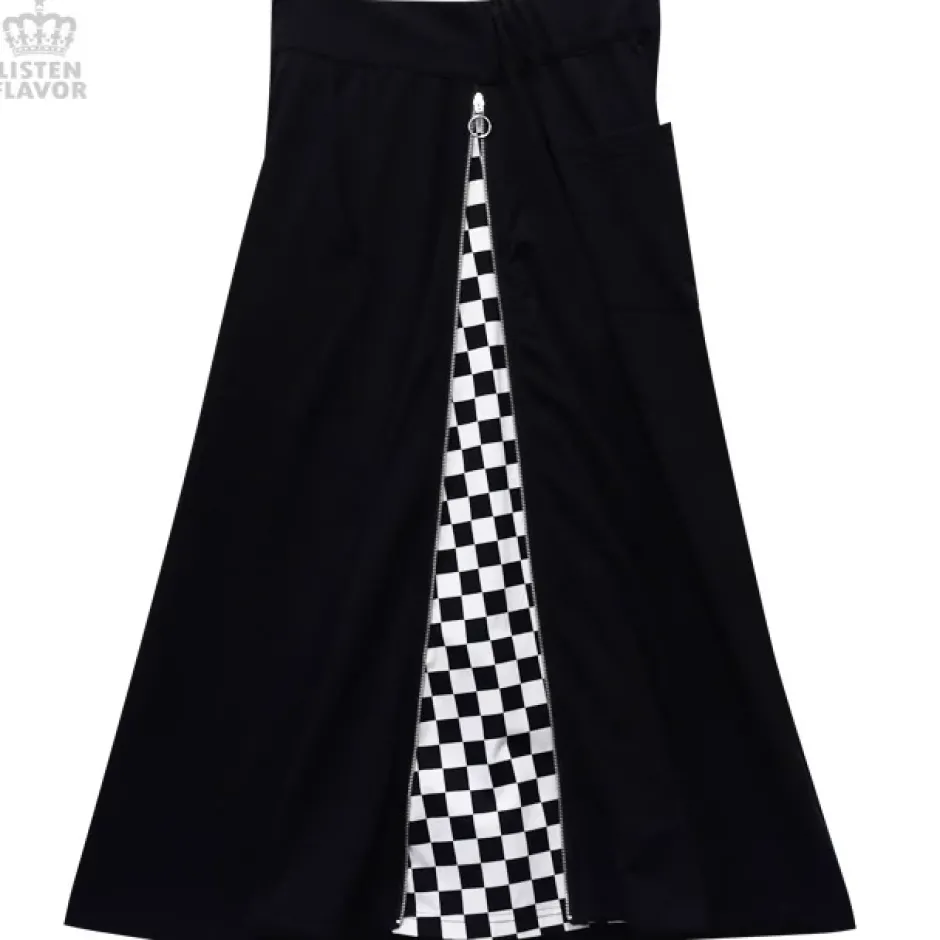 LISTEN FLAVOR Side Zip Checkered Super Wide Pants Outlet