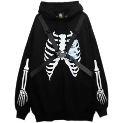 Jackets & Hoodies>LISTEN FLAVOR Skeleton Bear Harness Hoodie