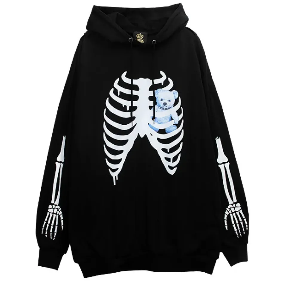 Jackets & Hoodies>LISTEN FLAVOR Skeleton Bear Harness Hoodie