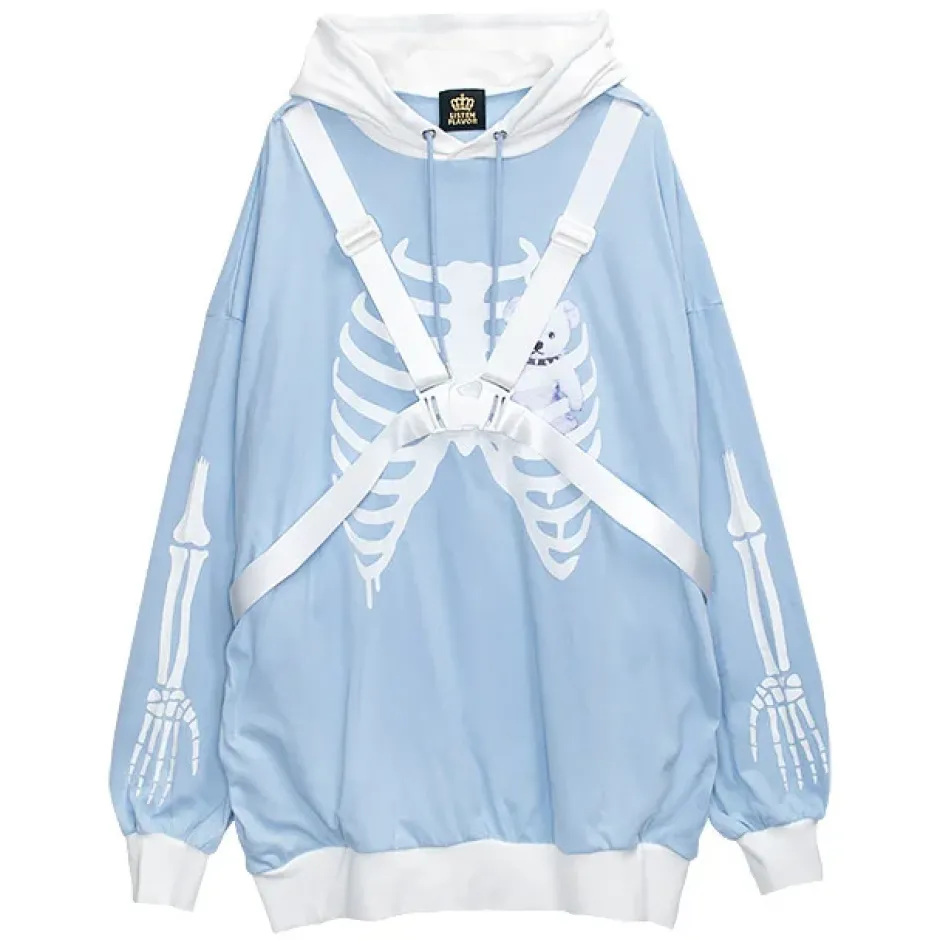Jackets & Hoodies>LISTEN FLAVOR Skeleton Bear Harness Hoodie