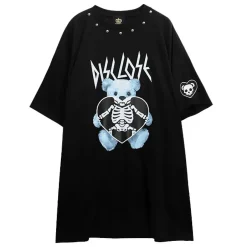 LISTEN FLAVOR Skeleton Bear Studs Big T-Shirt Sale