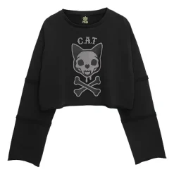 Jackets & Hoodies>LISTEN FLAVOR Skull Cat Pigment Pullover Vintage Black