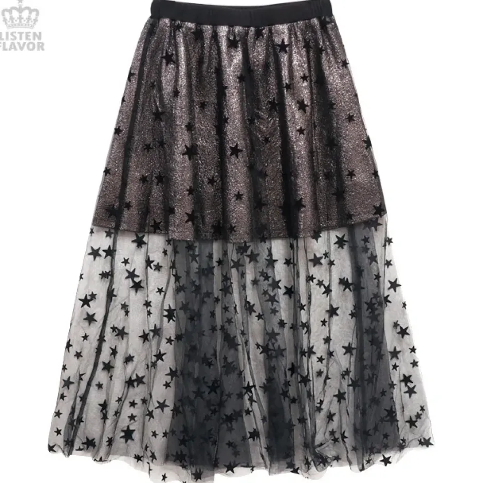 LISTEN FLAVOR Star Tulle Layered Skirt Hot