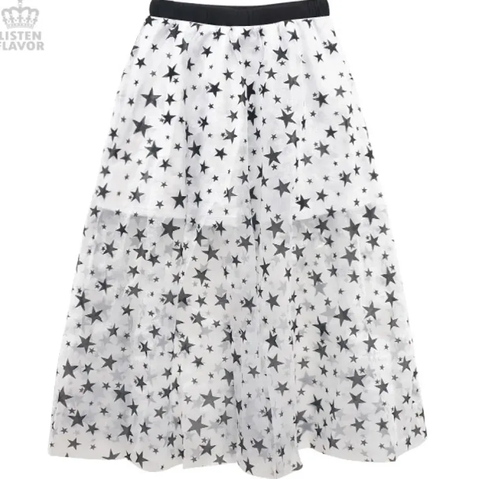 LISTEN FLAVOR Star Tulle Layered Skirt Hot