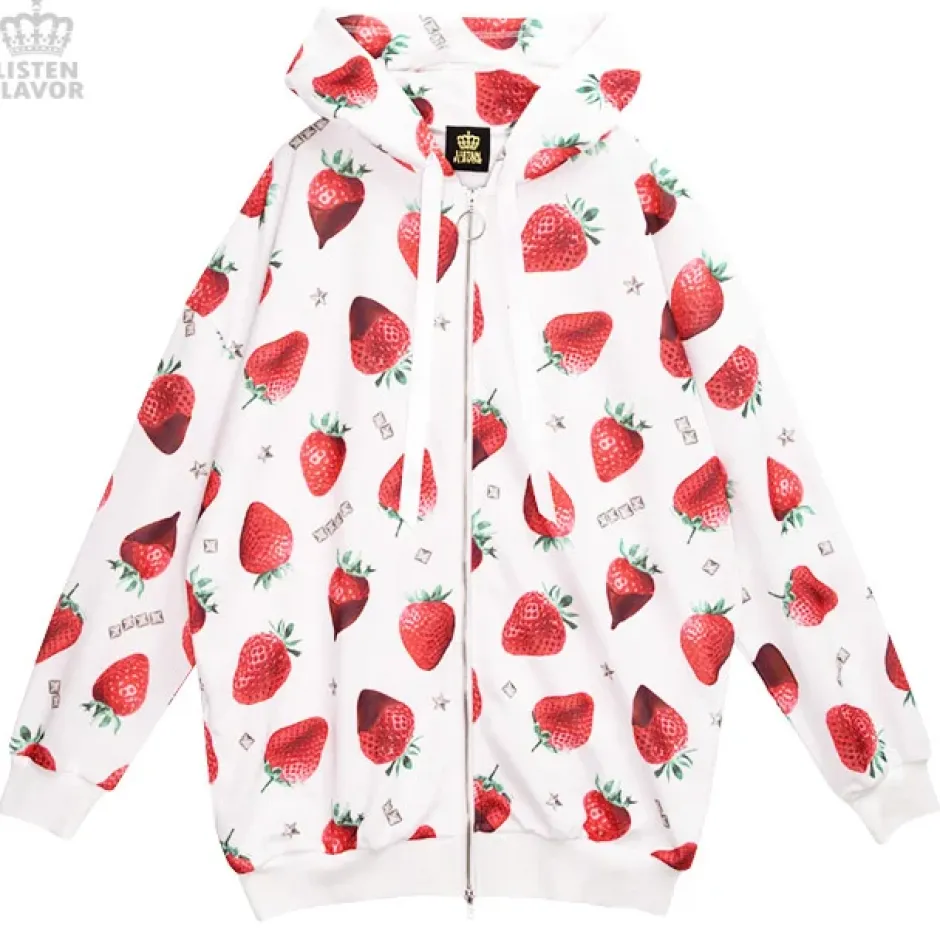 LISTEN FLAVOR Strawberry Chocolate Zip Hoodie Sale