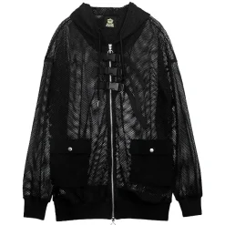 LISTEN FLAVOR Triple Belt Mesh Zip Hoodie Clearance