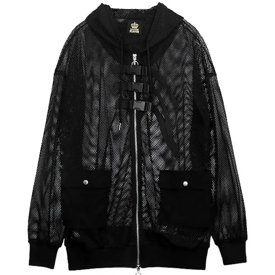 LISTEN FLAVOR Triple Belt Mesh Zip Hoodie Clearance