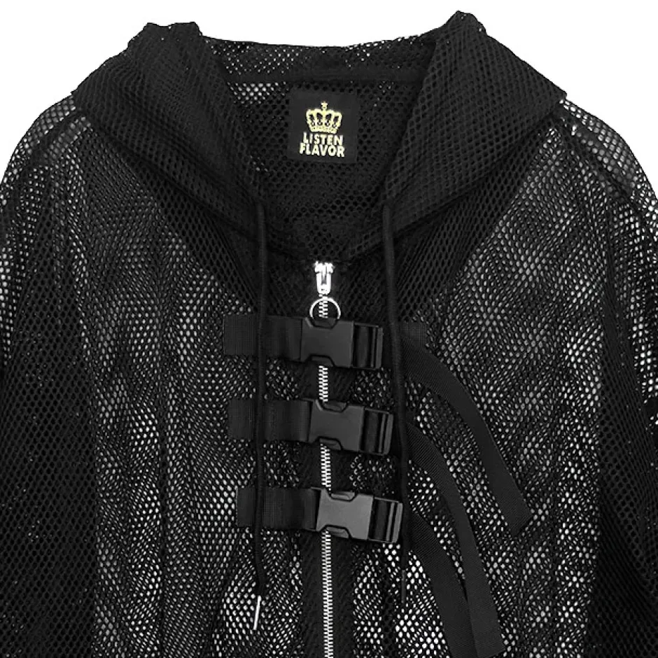 LISTEN FLAVOR Triple Belt Mesh Zip Hoodie Clearance