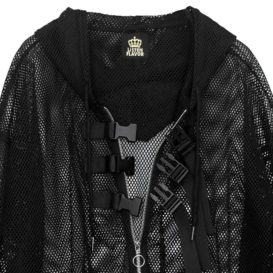LISTEN FLAVOR Triple Belt Mesh Zip Hoodie Clearance