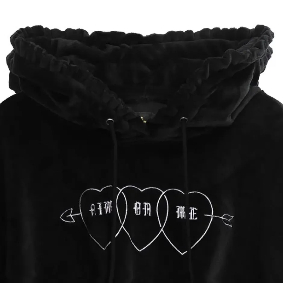 LISTEN FLAVOR Triple Heart Velour Short Hoodie Clearance