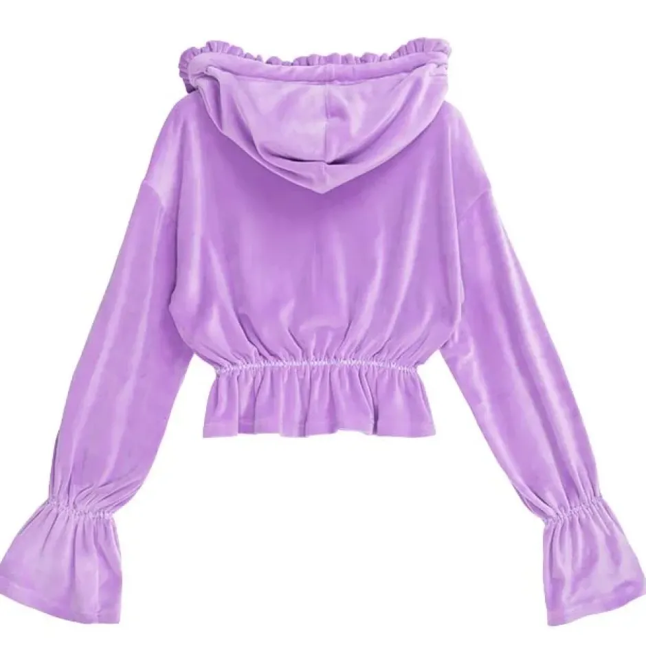 LISTEN FLAVOR Triple Heart Velour Short Hoodie Clearance