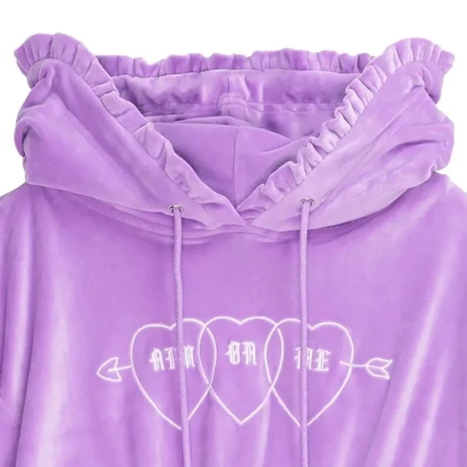 LISTEN FLAVOR Triple Heart Velour Short Hoodie Clearance