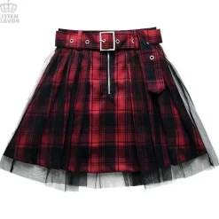 LISTEN FLAVOR Tulle Pleated Mini Skirt w/ Belt Hot
