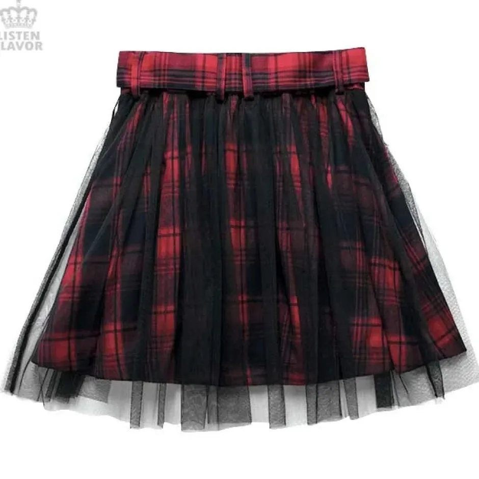 LISTEN FLAVOR Tulle Pleated Mini Skirt w/ Belt Hot