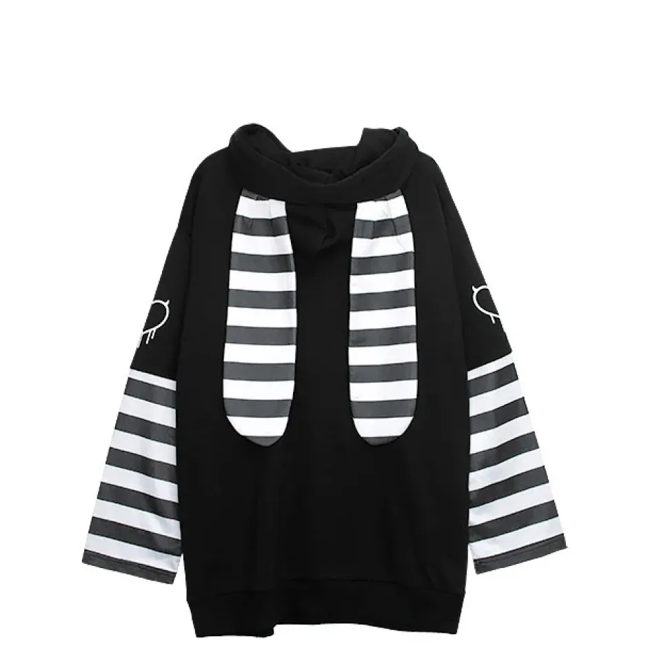 LISTEN FLAVOR Usamimi Stripe Layered Style Hoodie Outlet