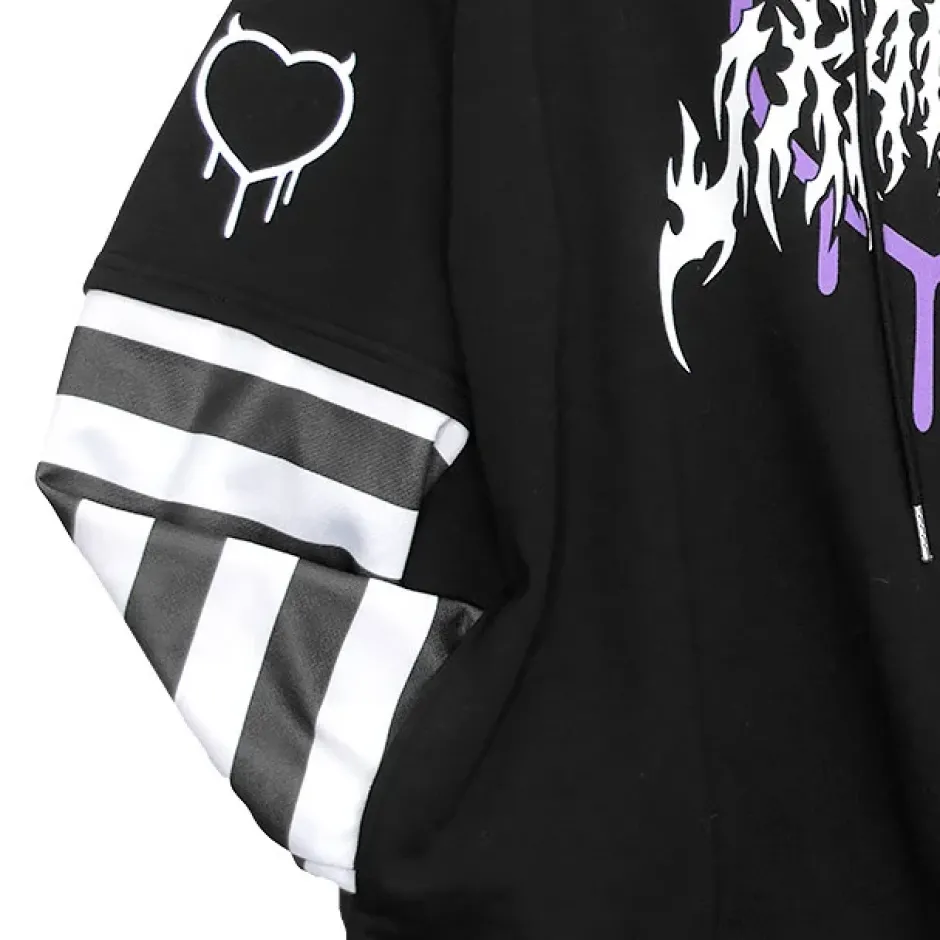LISTEN FLAVOR Usamimi Stripe Layered Style Hoodie Outlet