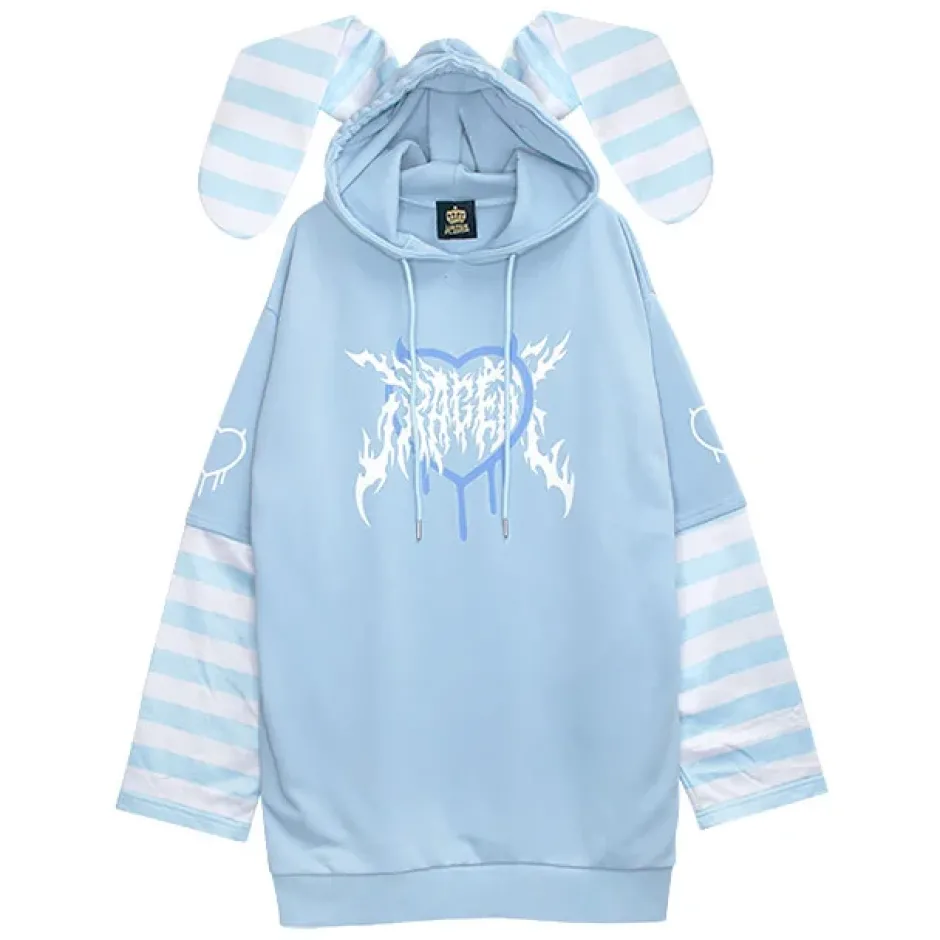 LISTEN FLAVOR Usamimi Stripe Layered Style Hoodie Outlet