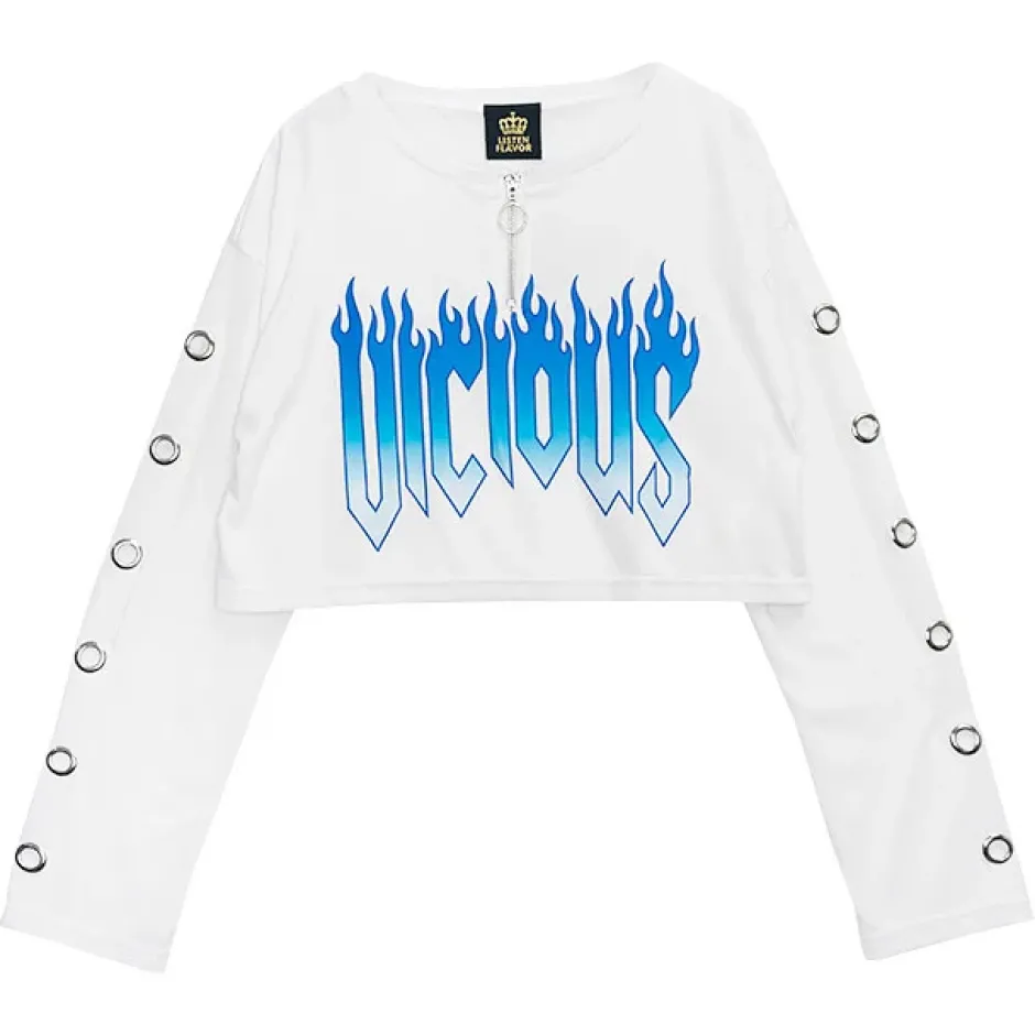 LISTEN FLAVOR Vicious Fire Eyelet Sleeve Short Top Online