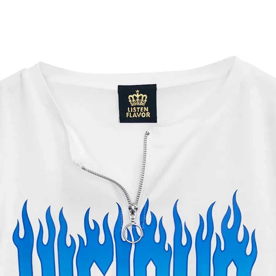 LISTEN FLAVOR Vicious Fire Eyelet Sleeve Short Top Online