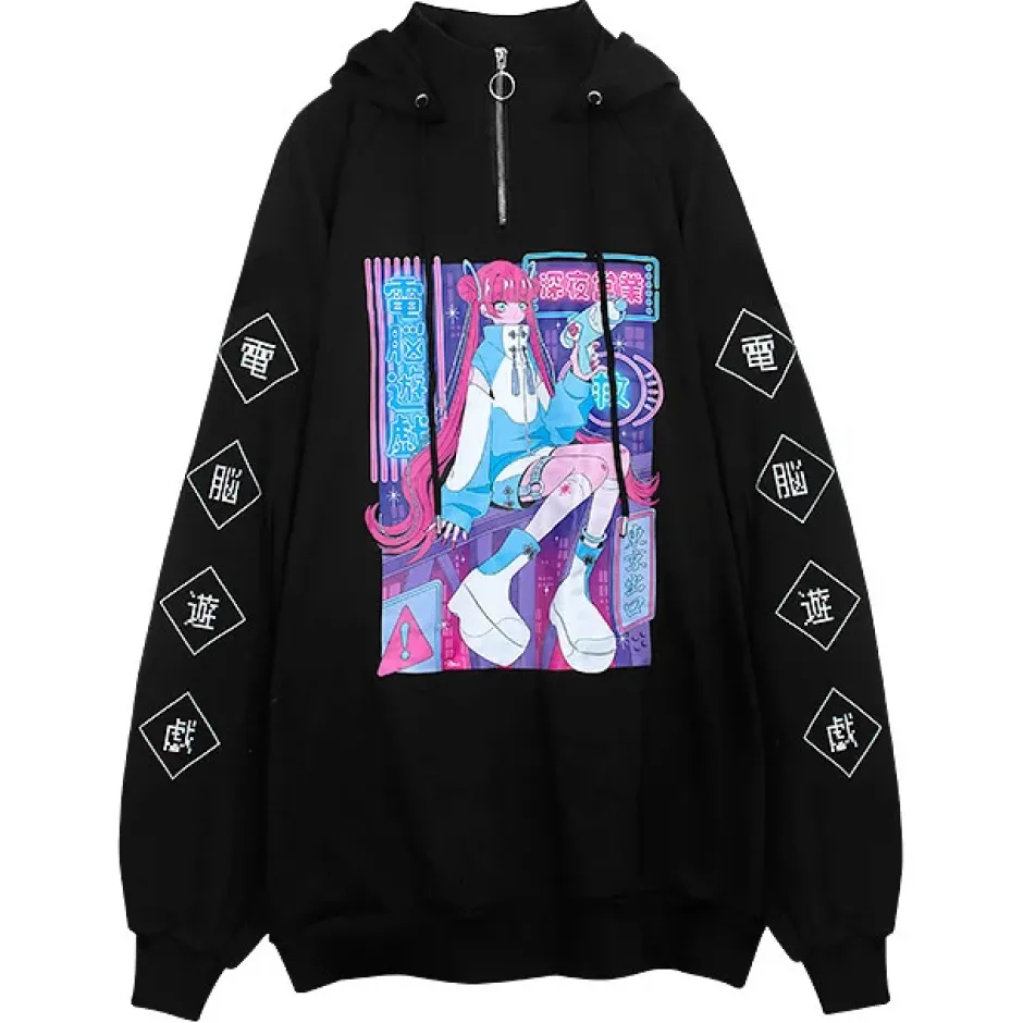LISTEN FLAVOR x A.YAMI Half Zip Hoodie Black Sale