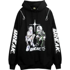 Jackets & Hoodies>LISTEN FLAVOR x Kaibashira Shoulder Zip Hoodie Black