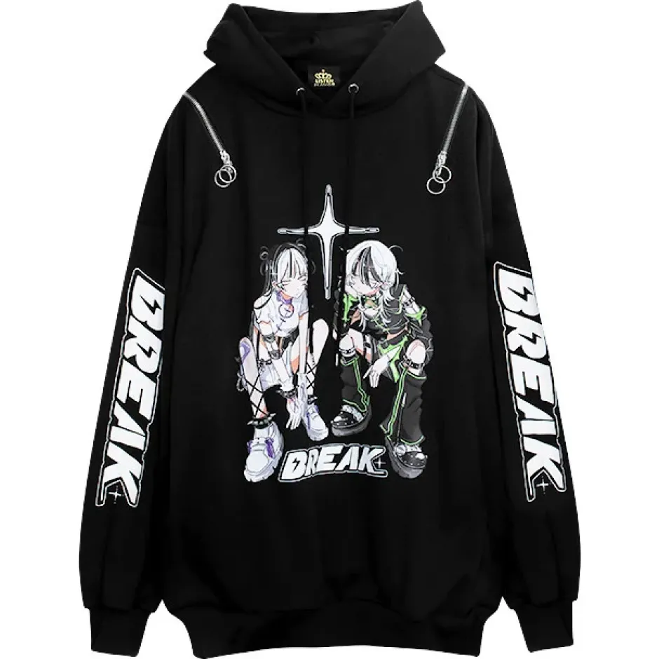 Jackets & Hoodies>LISTEN FLAVOR x Kaibashira Shoulder Zip Hoodie Black