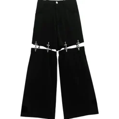 Bottoms>LISTEN FLAVOR Zettai Ryoiki Fire Buckle Black Pants