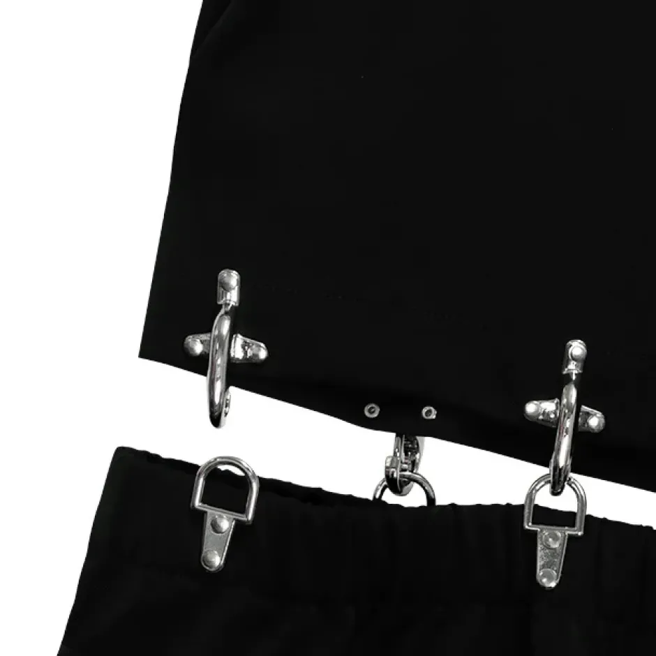 Bottoms>LISTEN FLAVOR Zettai Ryoiki Fire Buckle Black Pants