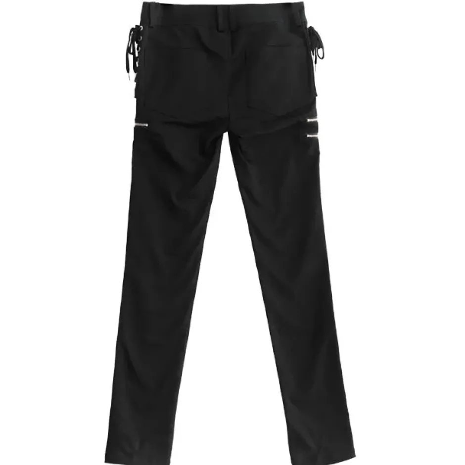 LISTEN FLAVOR Zip Design Side Lace-Up Black Skinny Pants Outlet