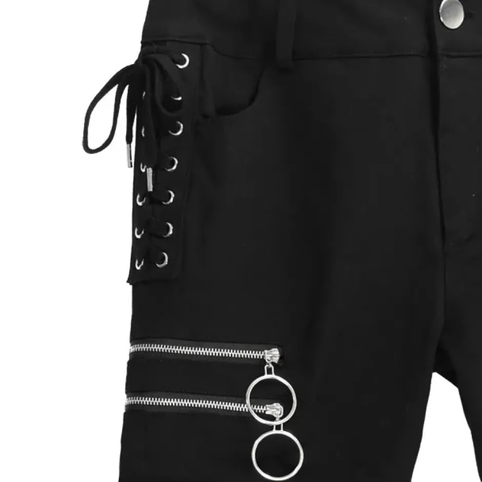 LISTEN FLAVOR Zip Design Side Lace-Up Black Skinny Pants Outlet