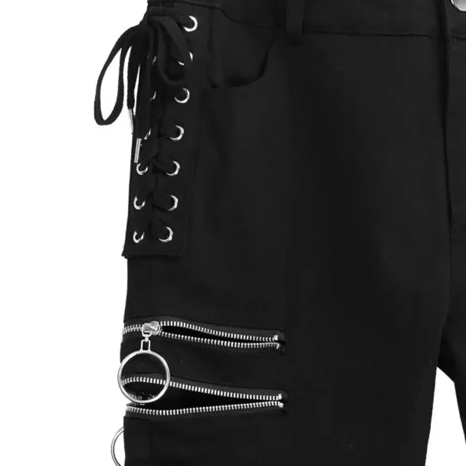 LISTEN FLAVOR Zip Design Side Lace-Up Black Skinny Pants Outlet