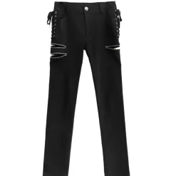 LISTEN FLAVOR Zip Design Side Lace-Up Black Skinny Pants Outlet