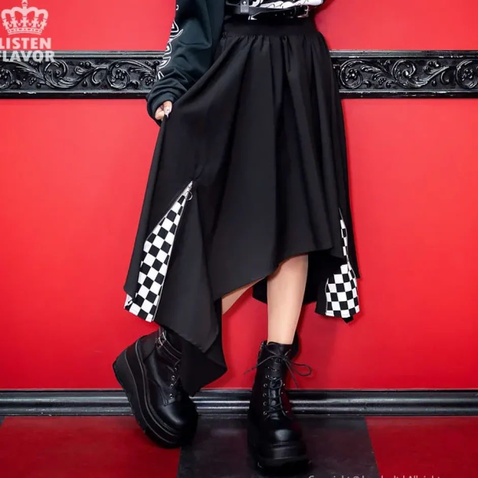 Bottoms>LISTEN FLAVOR Zip Detail Hemline Skirt