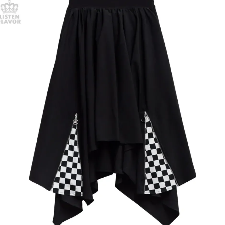 Bottoms>LISTEN FLAVOR Zip Detail Hemline Skirt